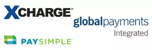 XCharge, PaySimple, and GlobalPayments logos