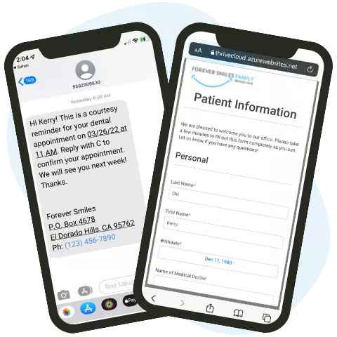 ThriveCloud reminder text message and patient info on phones