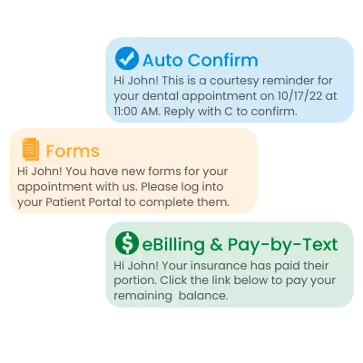 auto confirm, forms, and e-billing text messages