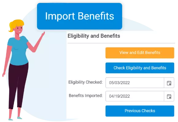 Screenshot of ThriveCloud real-time dental insurance eligibility and benefits check window with import benefits button
