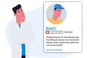 dentist looking at a bad review