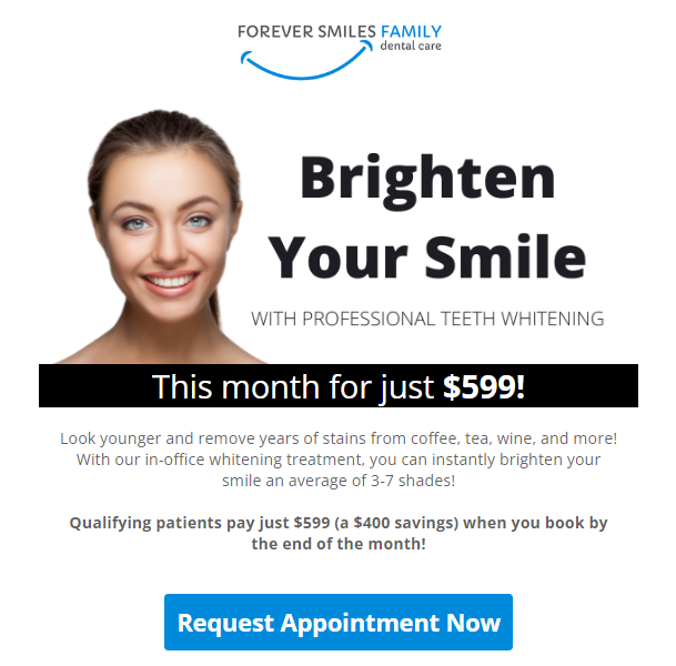 "Request Appointment Now" button in dental email