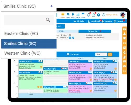 ThriveCloud schedule on an ipad with Clinic menu
